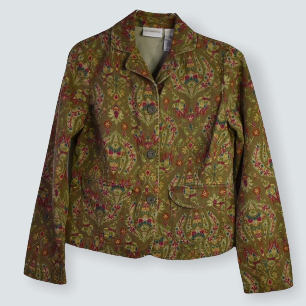 Liz Claiborne Blazer M Womens Floral Print 3 Button Collared Cotton Long Sleeve